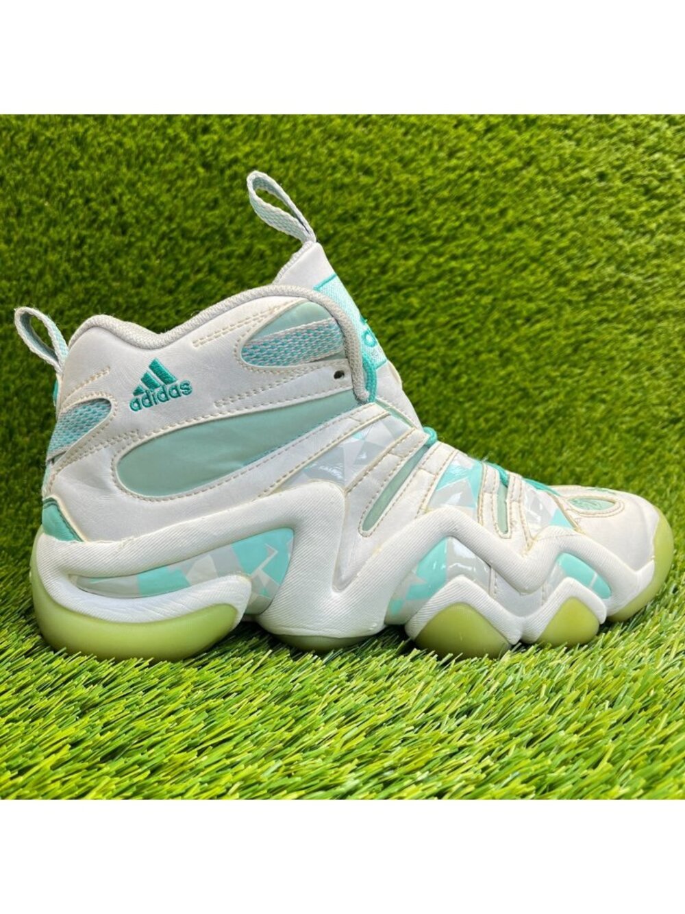 Adidas Crazy 8 Mens Size 8 White Blue Green Athletic Basketball Shoes Sneakers